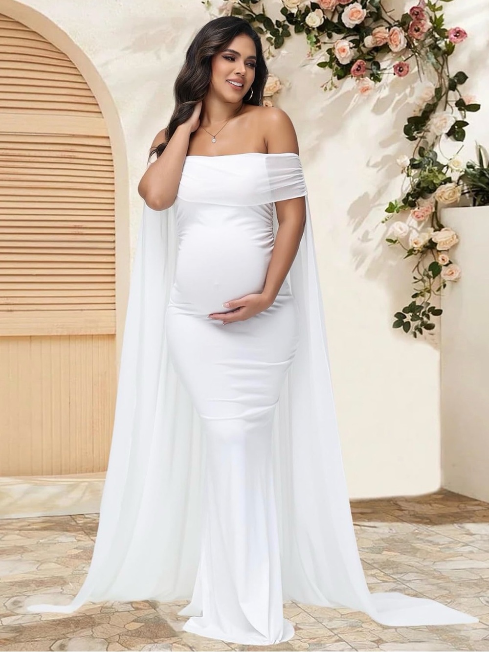 Elegant Off-Shoulder White Maternity Gown